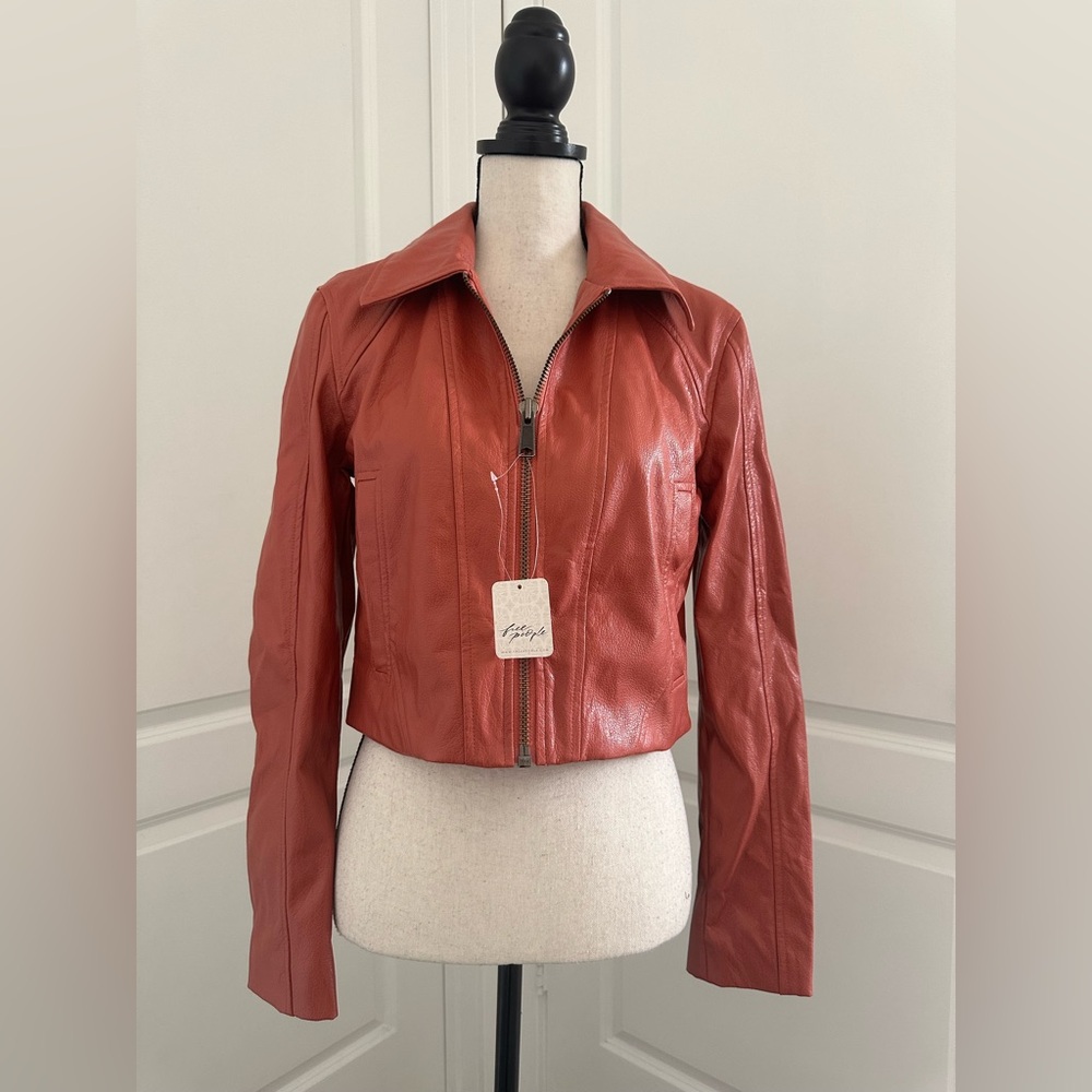 We The Free by Free People Clarkie Faux Leather Jacket NWT Red XS